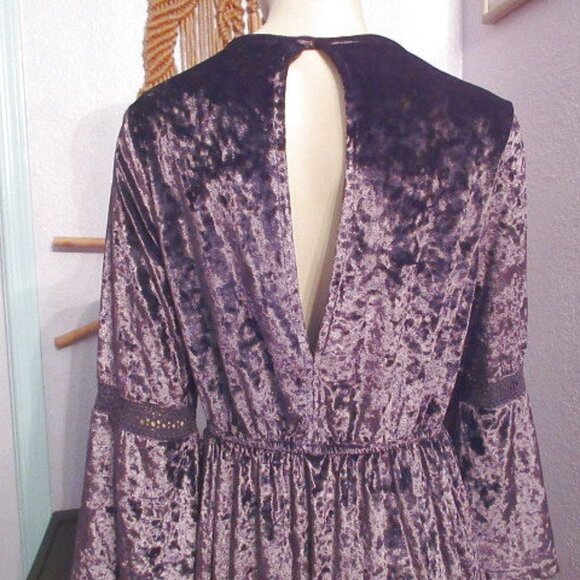 Vtg Velvet Kimono Size S Crochet Bell Sleeves Witchy Fairy Grunge Vamp Y2K 90s - Picture 9 of 11